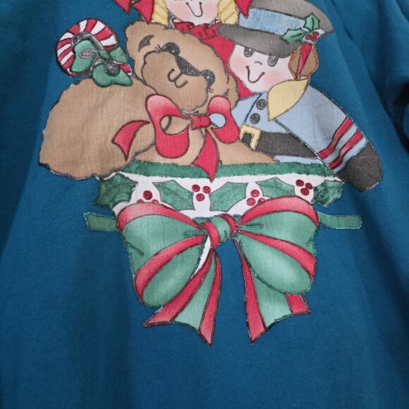 Vintage Holiday Christmas Mock Sweatshirt Women L Puffy Paint Retro Artsy Cottag - Picture 5 of 11